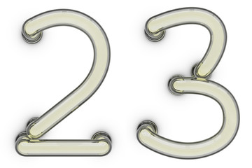 Neon tube number on yellow background. 3D
