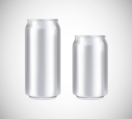 White can front view. Can vector visual 330 and 500 ml. For beer, lager, alcohol, soft drinks, soda advertising.