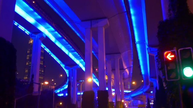 night illuminated shanghai city traffic street panorama 4k china
