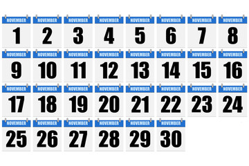 Calendario azul de noviembre.