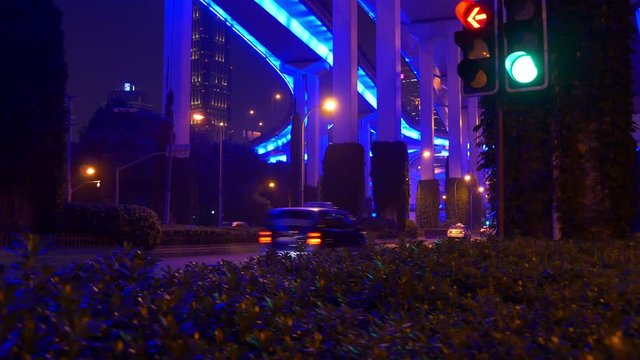 night illuminated shanghai city traffic street road junction panorama 4k china
