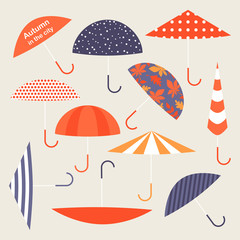 Set of vector illustrations of sweet colorful umbrellas.