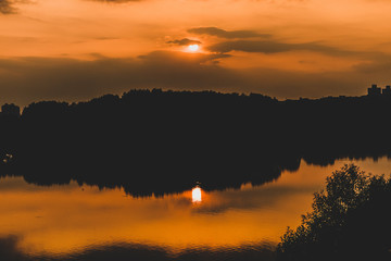 Sunset over the river Svisloch, Minsk, Belarus