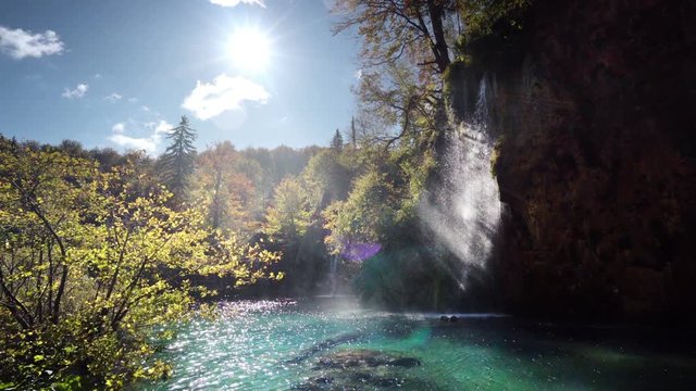 autumn waterfall in forest Plitvice Lakes National Park, Croatia