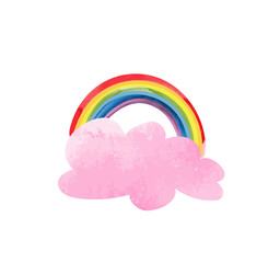 watercolor pink cloud and rainbow