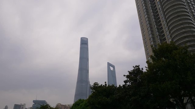 cloudy day shanghai city pudong bay megatall panorama 4k china
