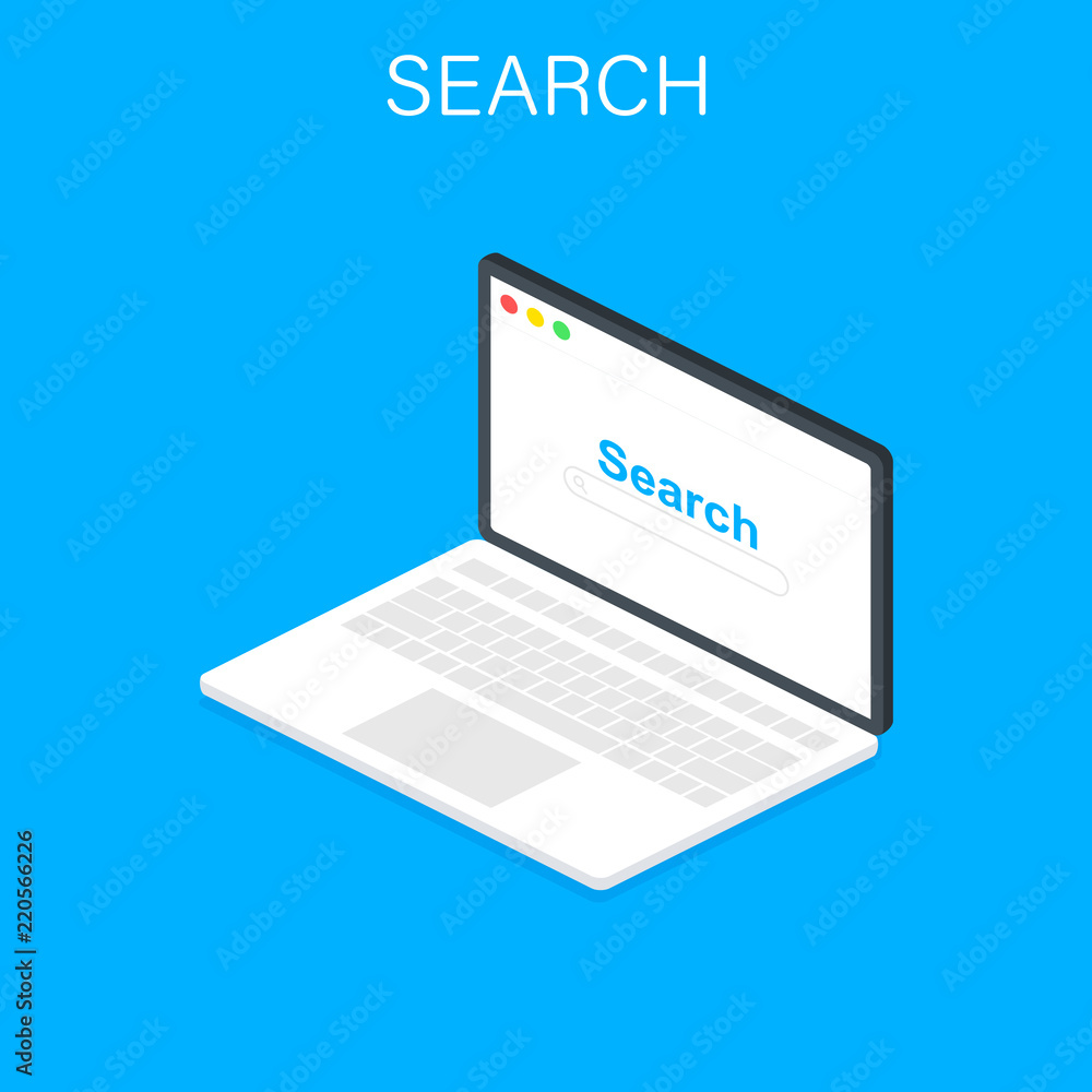 Poster laptop isometric browser window. web browser in flat style. window concept internet browser. mockup 
