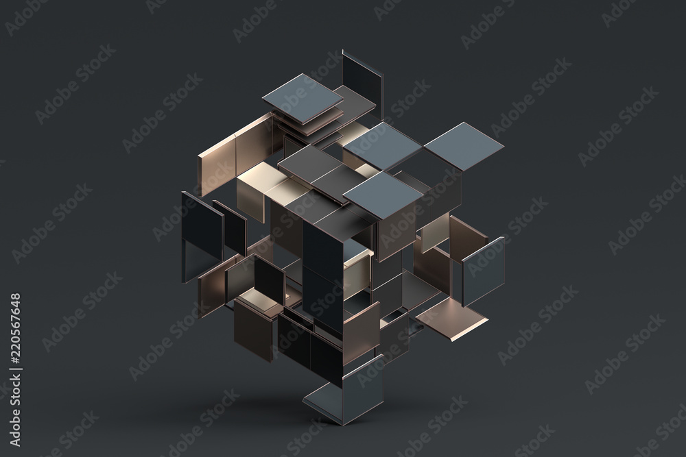 Poster Abstract 3d rendering of geometric shapes. Composition with squares. Cube design. Modern background for poster, cover, branding, banner, placard.