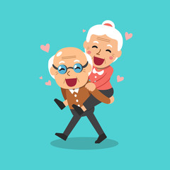 Vector cartoon illustration of happy grandparents for design.