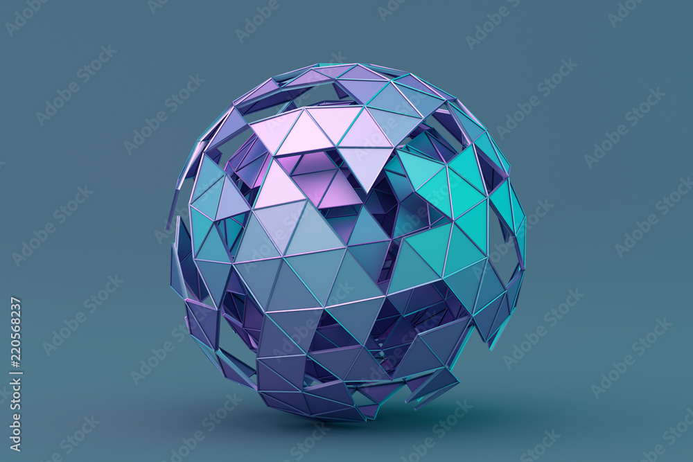 Aufkleber abstract 3d rendering of polygonal sphere. geometric shape, futuristic modern background design for 