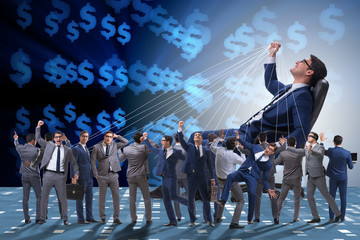 Boss employee manipulating his staff in business concept