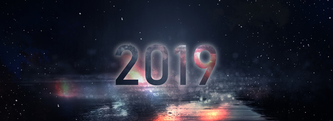 2019, dark bokeh background, festive background, magic dust