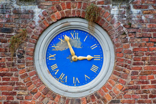 Old Outside Built In Wall Clock With Roman Numerals