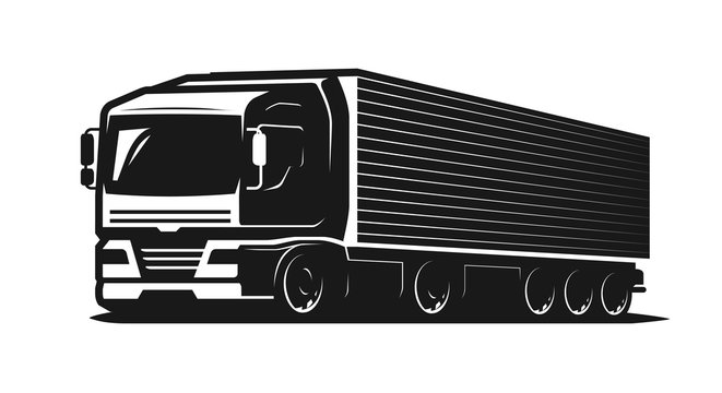 Truck, lorry or delivery logo. Trucking industry, cargo transportation concept. Vector illustration