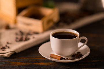 Cup of hot spicy espresso coffee