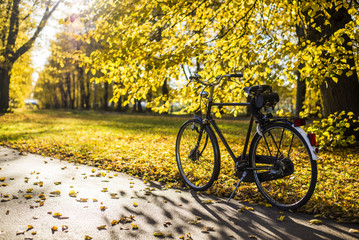 Bicycle on the street of Riga, Latvia, on a sunny autumn day