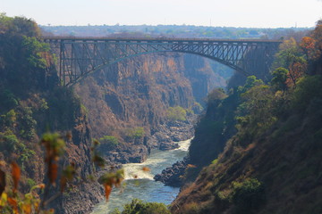 Victoria falls bridge spanning the Zambezi river - Zambia and Zimbabwe