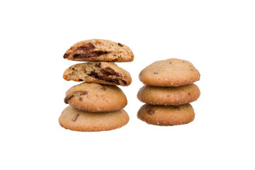 Fototapeta na wymiar Homemade chocolate chip cookies isolated on white background. Sweet biscuits.