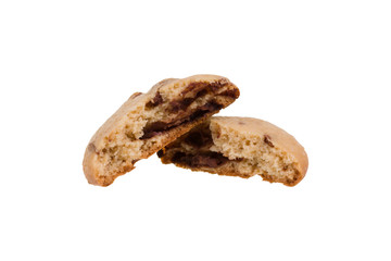 Homemade chocolate chip cookie isolated on white background. Sweet biscuit.