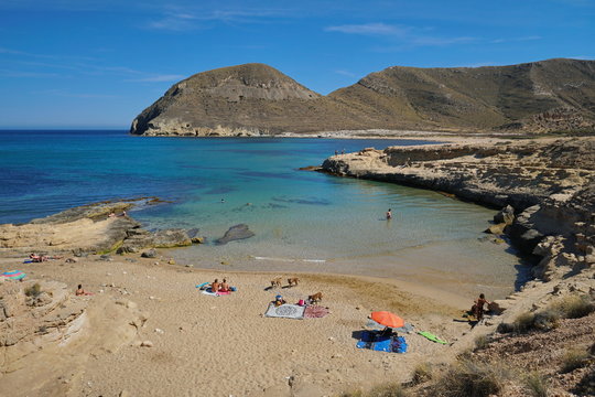 Cove in the Cabo de Gata-Nijar natural park, near the beach el Playazo de Rodalquilar, Mediterranean sea, Almeria, Andalusia, Spain