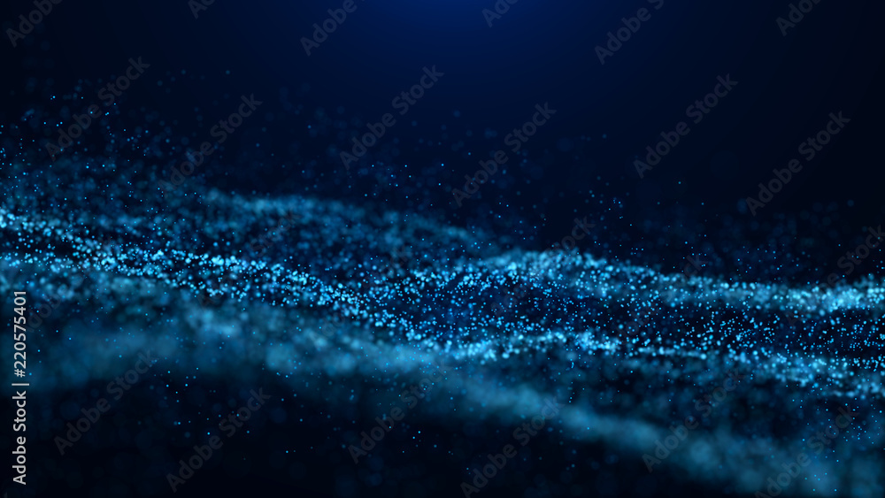 Fototapete Wave of particles. Abstract particle. Data visualization. Abstract digital background. 4k rendering.