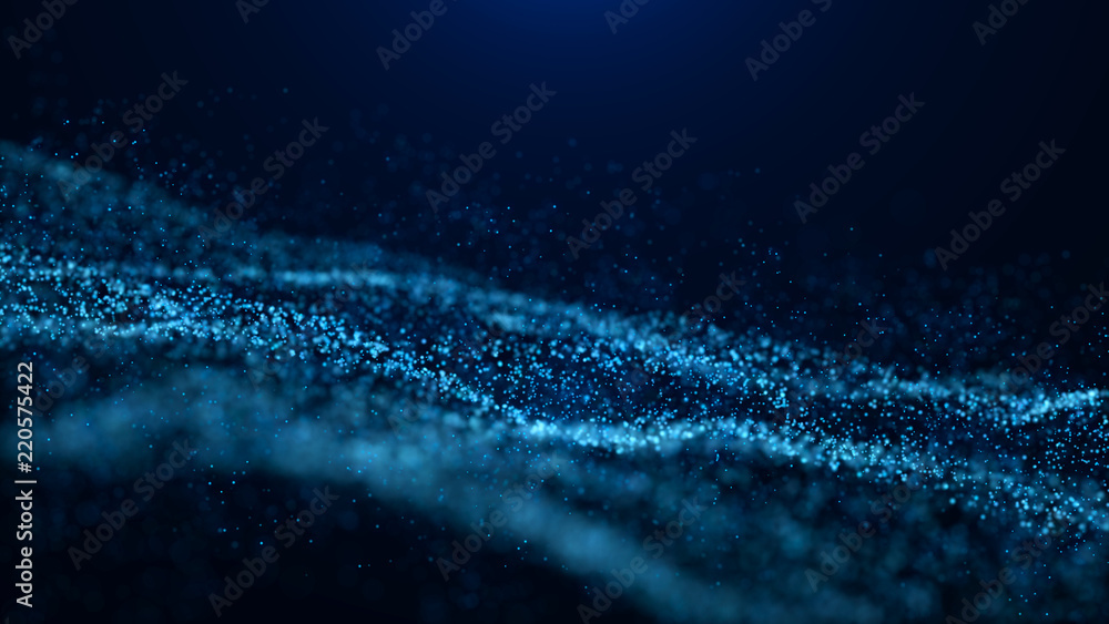 Fototapete Wave of particles. Abstract particle. Data visualization. Abstract digital background. 4k rendering.