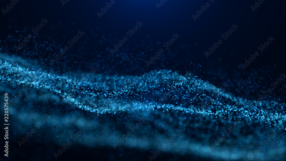 Aufkleber Wave of particles. Abstract particle. Data visualization. Abstract digital background. 4k rendering.