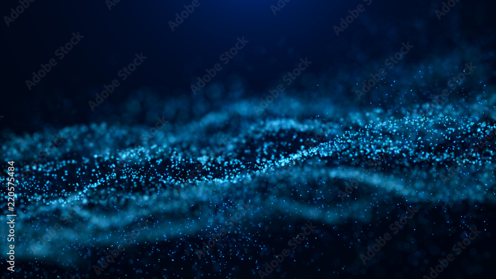 Leinwandbilder Wave of particles. Abstract particle. Data visualization. Abstract digital background. 4k rendering.