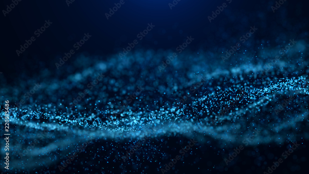 Fototapete Wave of particles. Abstract particle. Data visualization. Abstract digital background. 4k rendering.