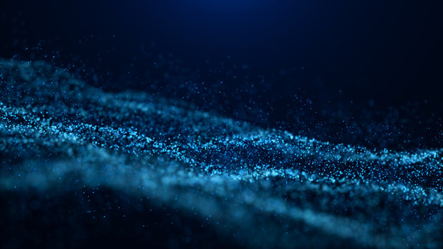 Wave of particles. Abstract particle. Data visualization. Abstract digital background. 4k rendering.