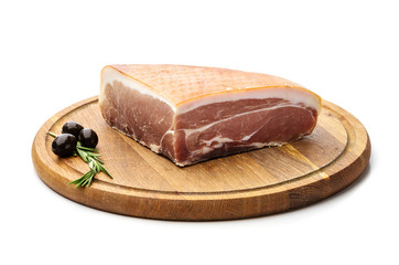 Piece of smoked pork meat over white, with clipping paths
