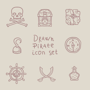 Hand drawn pirate icon set