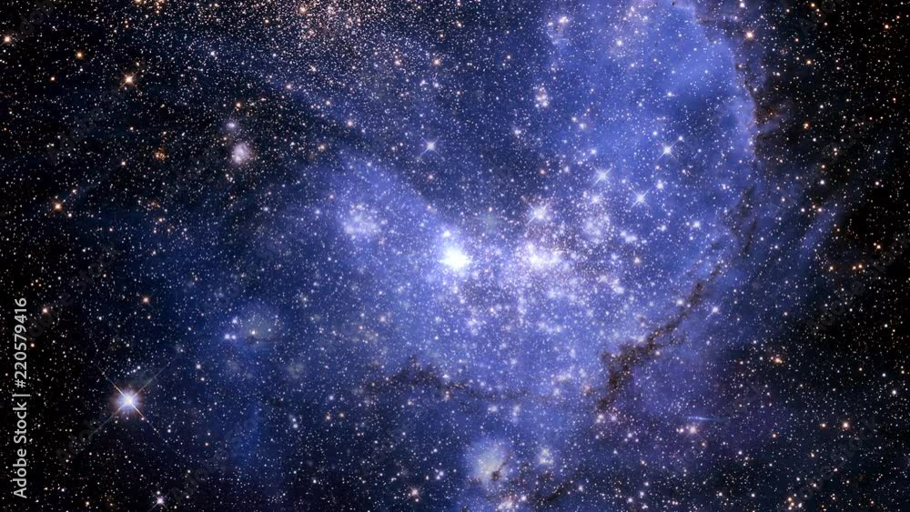 Wall mural blue purple nebula in outer space slow rotating big bright explosion in the center. contain public d