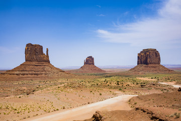 Fototapeta na wymiar Mittens and Merric Butte are giant sandstone formation in Monument valley