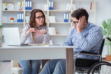 Disabled student studying and preparing for college exams