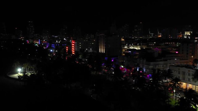 Night footage hotels Miami Beach Ocean Drive 4k