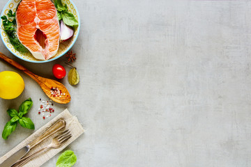 Raw salmon steak