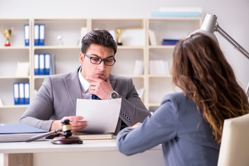 Lawyer discussing legal case with client