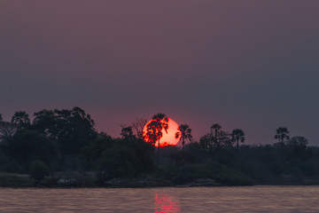 Sunset viewed from the mighty Zambezi, Victoria Falls, Zimbabwe