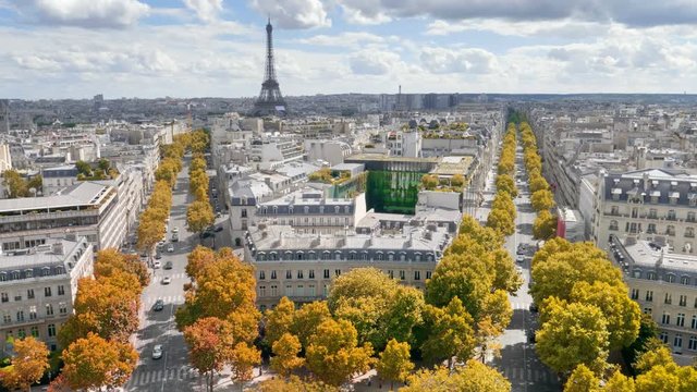 Paris in autumn color, Champs Elysees and the Eiffel Tower