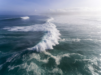 Aerial view of big breaking Ocean waves