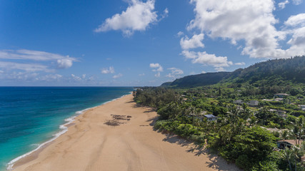 Aerial view of the beach on the north shore of Oahu Hawaii