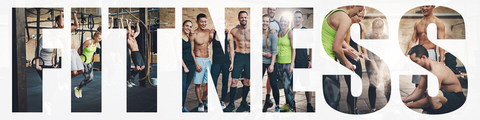 Collage of fit people smiling while working out together