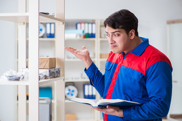 Man working in the postal warehouse