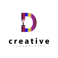 D letter with brush color logo icon vector template