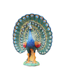 Statue of peacock isolated on white background, this has clipping path.