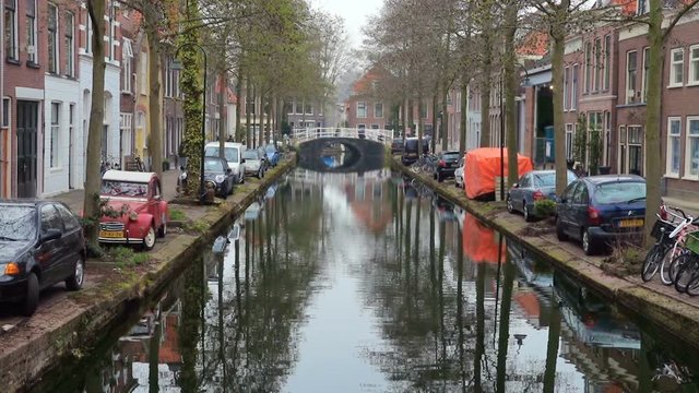 DELFT, NETHERLANDS - APRIL 12: streets and channels of Delft
