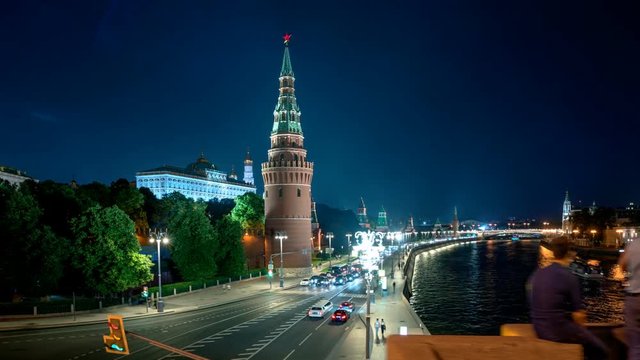 Moscow Kremlin hyper lapse, Embankment and Moscow River, Russia