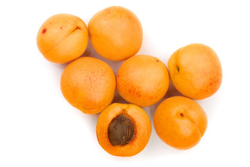 Apricot fruits isolated on white background. Top view. Flat lay pattern
