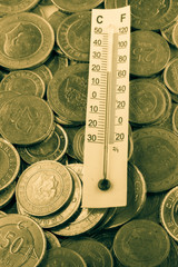Thermometer and Turkish Lira coins